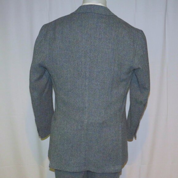 Orazio Luciano Bespoke Pale Bluish Gray Herringbone Tweed Three Piece Suit 42 - Picture 11 of 16